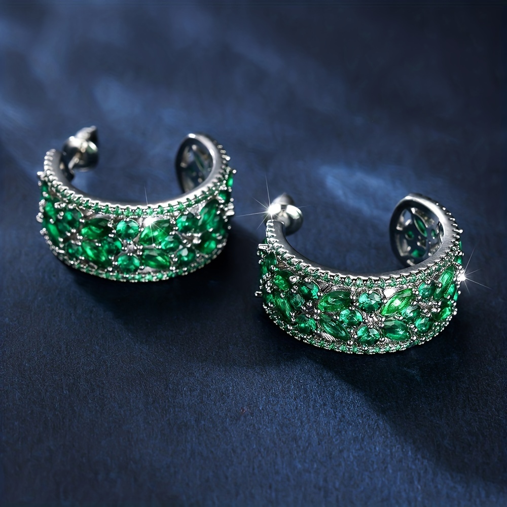 Zirconia C Shaped Dangle Earrings