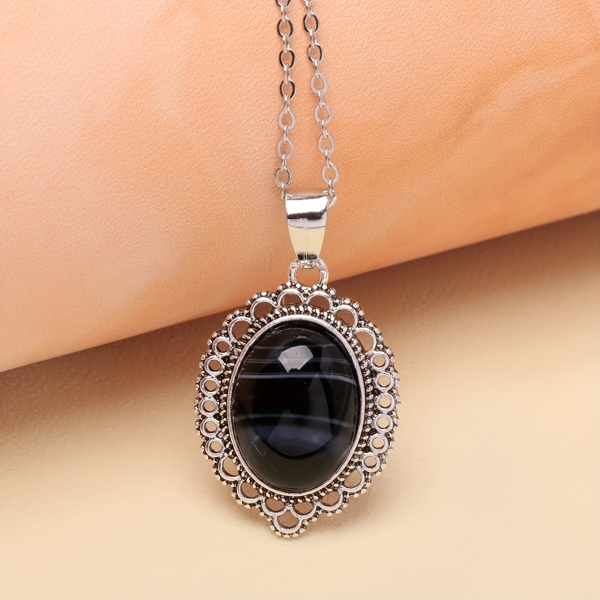 Natural Retro Gemstone Pendant Necklace All Match Short - Temu