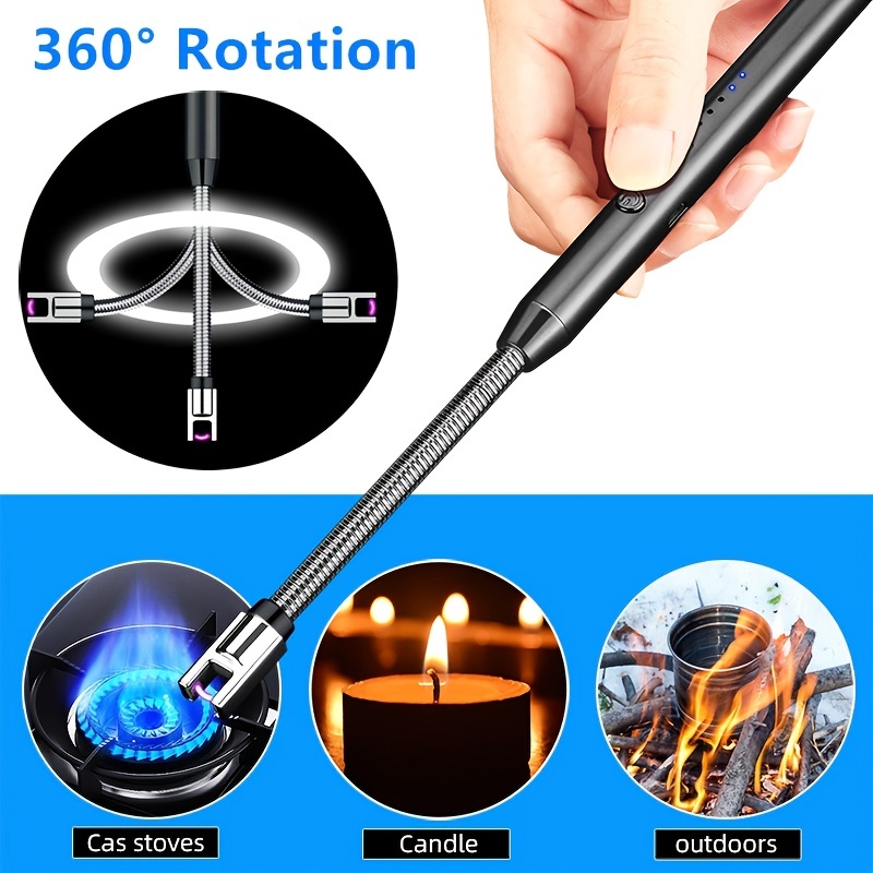 USB 360° Kitchen Candle Gas Stove Plasma Pulse Electric Arc Lighter Outdoor  Metal Windproof Power Display Hook Ignition Gun