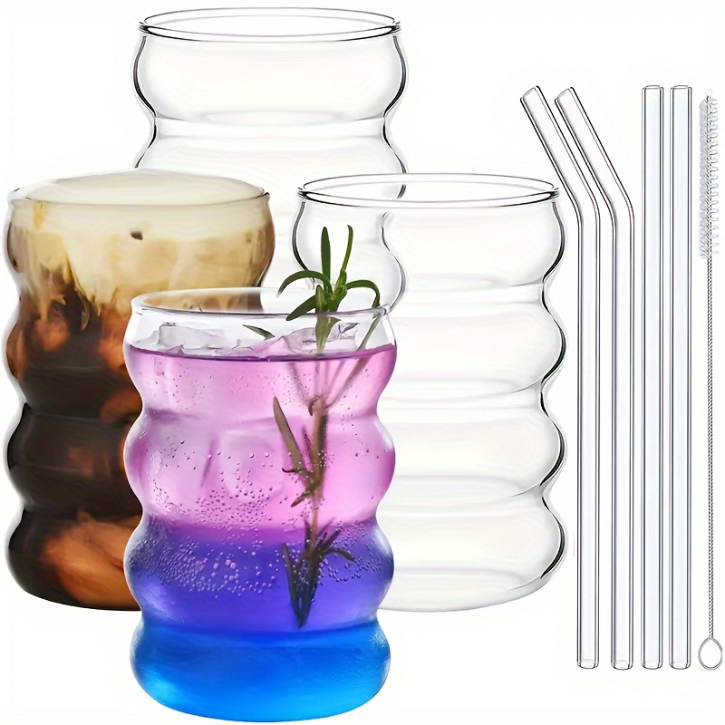 2pcs, Caterpillar Glass Cups With Straws, 12oz Cute Glass Water Cups, Iced  Coffee Cups, Drinking Glasses For Juice, Milk, Tea, And More, Summer Winter