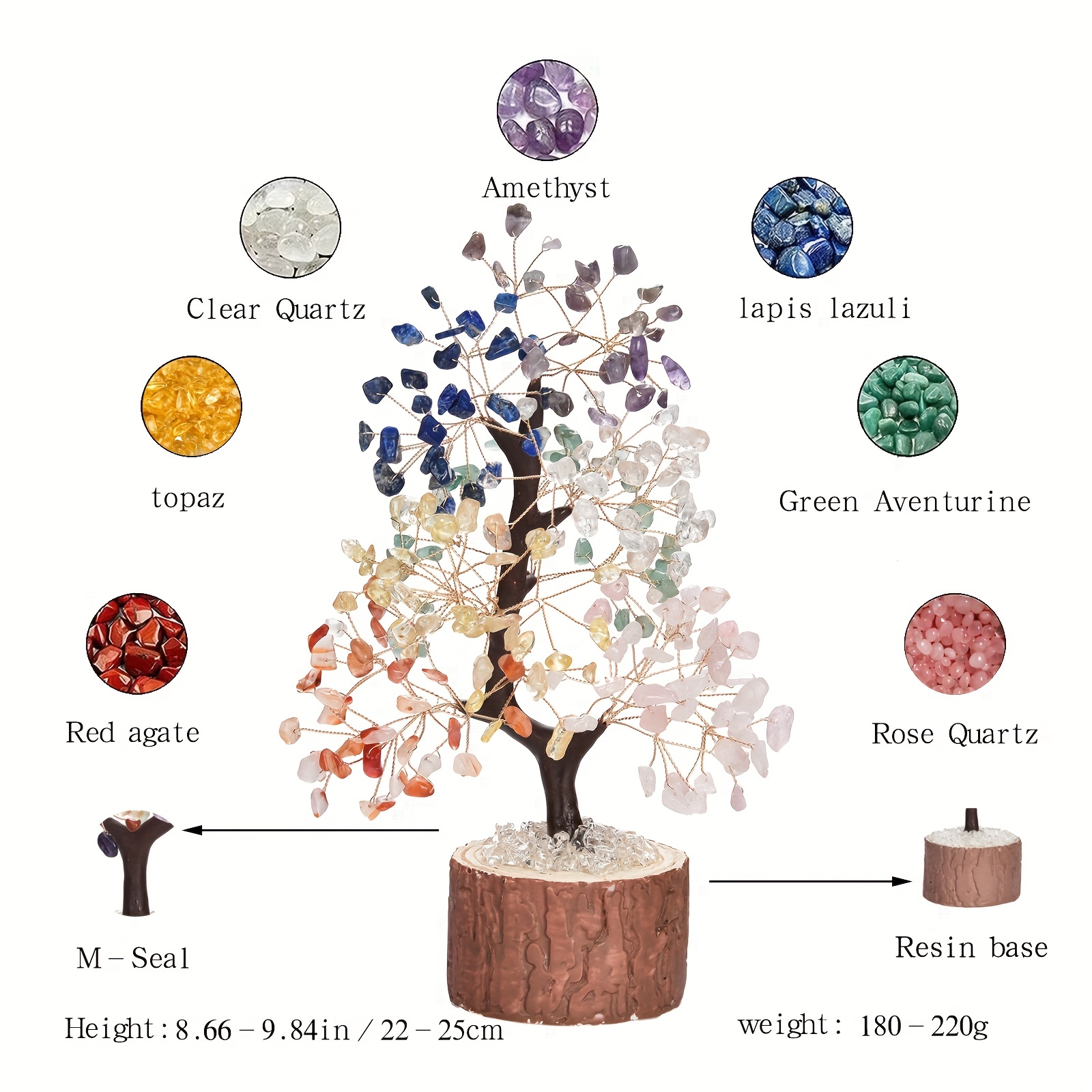 1pc Handmade Seven Chakras Tree Life Crystal Tree Positive Energy