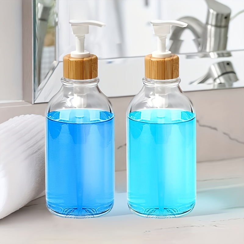 

2pcs Clear Soap Dispenser, Bathroom Hand Soap And Lotion Dispenser Set With Bamboo Pump, 16 Oz Plastic Hand And Dish Soap Dispensers Set For Kitchen, Refillable Liquid Soap Bottles