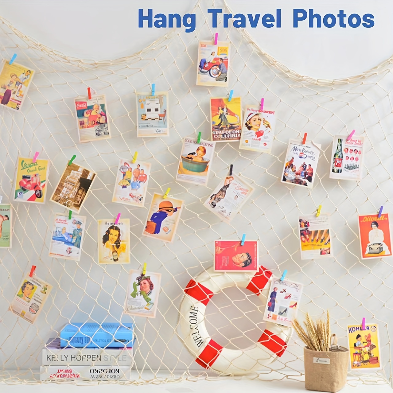 1pc Decorative Fish Net & Shell Garland & Thick Rope Wall Hanging Decoration  For Kindergarten Background