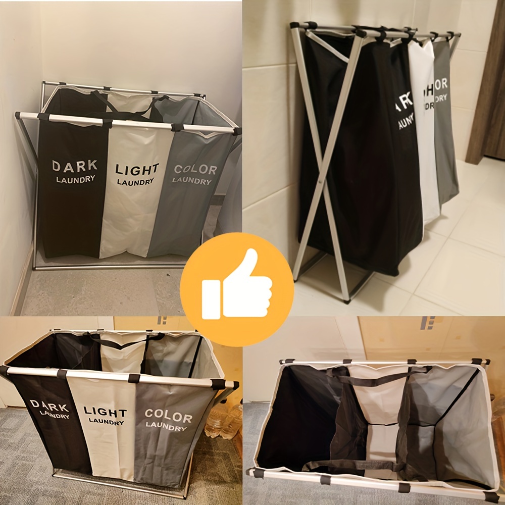 1pc Laundry Sorter, 35L Laundry Basket, 2/3 Section Foldable Laundry Hamper with Aluminum Frame, 24 × 14 x 23 Portable Dirty Clothes Storage Basket Waterproof for Bathroom Bedroom Home details 3