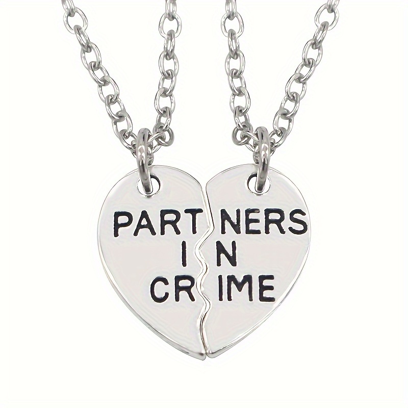 TEMU 2pcs Alloy Heart Splicing Pendant Necklace, Men's And Women's Jewelry Gift