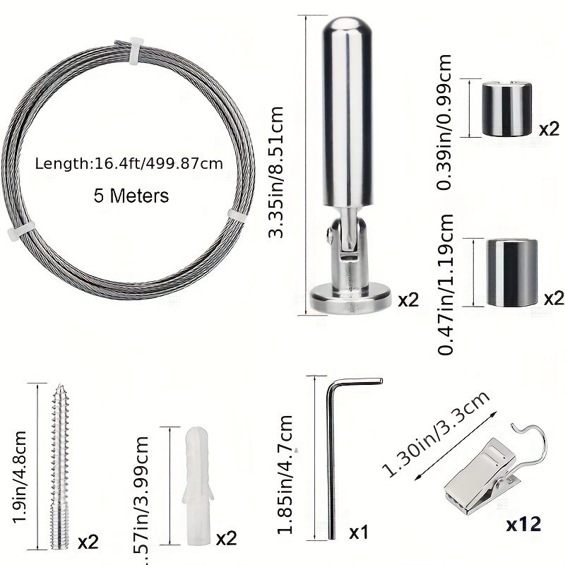 Wire Curtain Hanging System (16 ft Cable) - Curtain Wire Hanging System