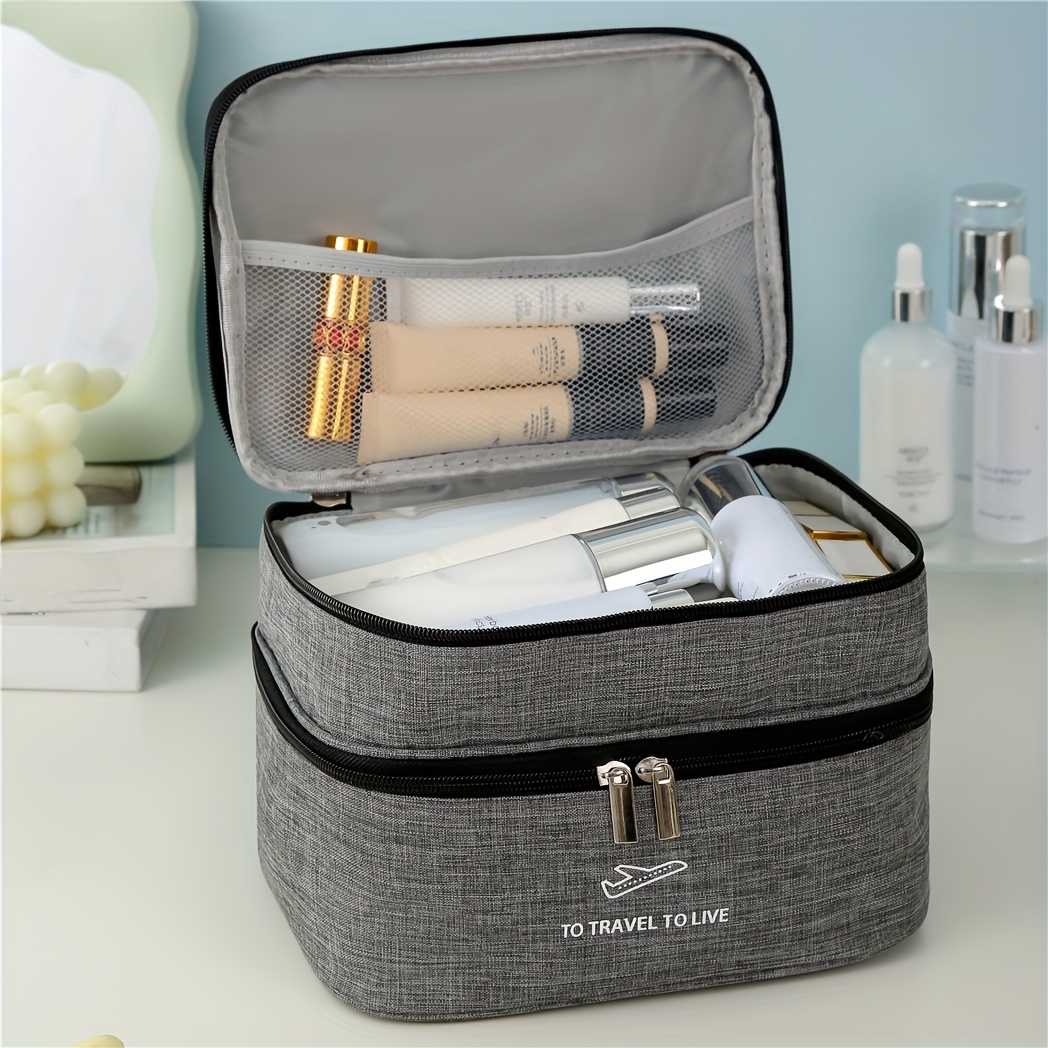 

Travel-ready Double-zip Cosmetics Organizer: Large Capacity, Waterproof, And Durable For Your Next Adventure
