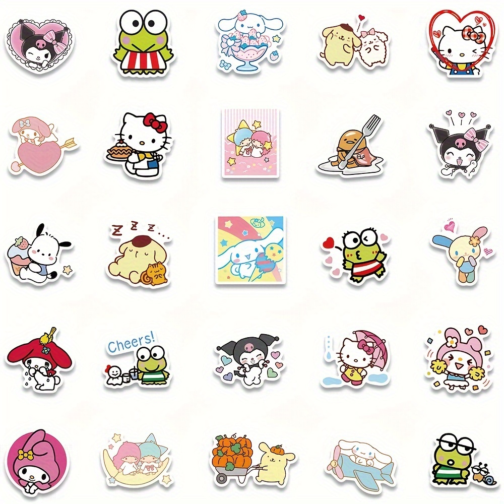 56pcs Cute Sanrio Stickers, Kuromi Cinnamoroll Melody Hello Kitty Stickers,  For Water Bottle Car Cup Computer Guitar Skateboard Luggage Bike Journal S