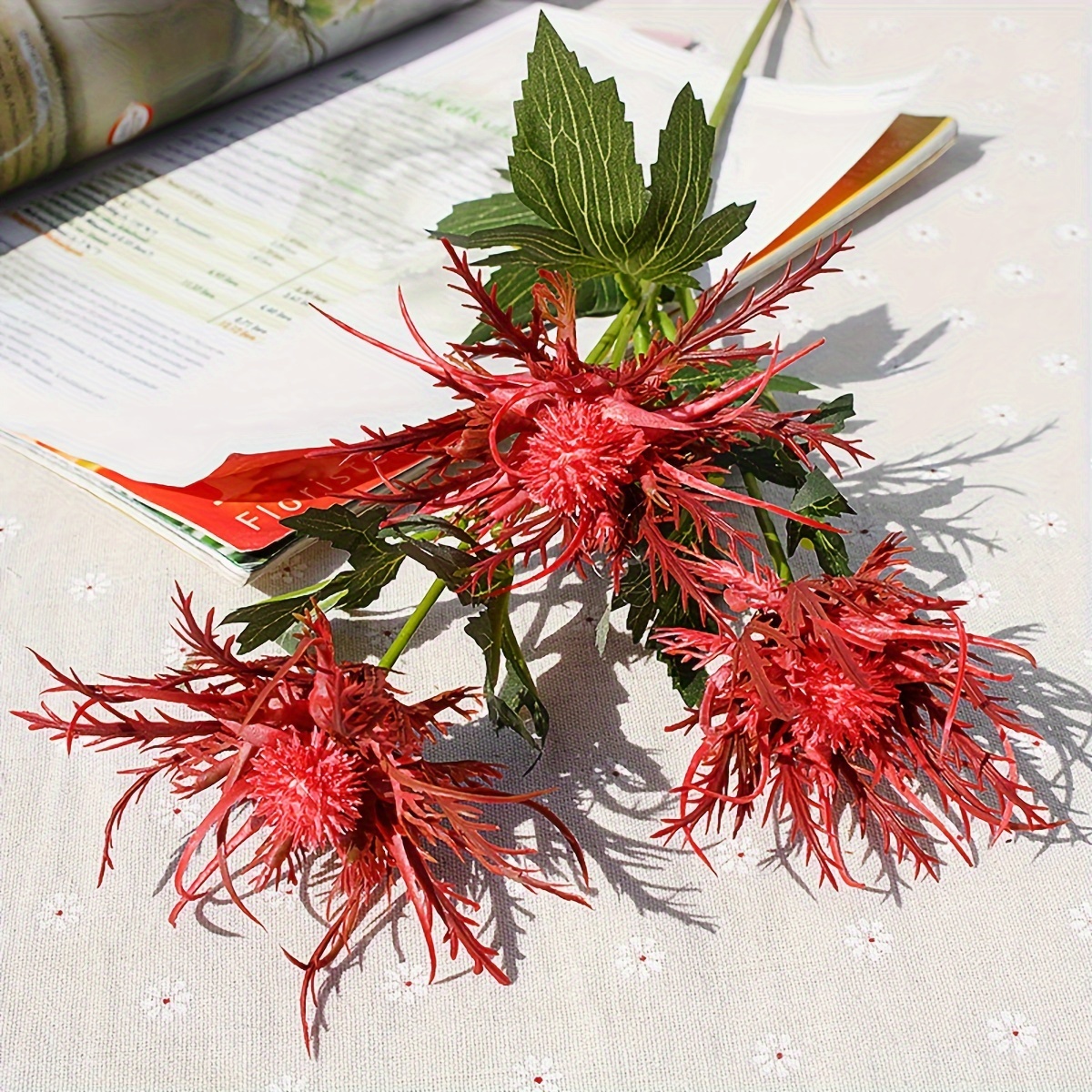 3pcs, Artificial Thistle Bouquet, Artificial Spray Geranium Plant Rustic Thistle Sea Holly, Wedding Party Home Office Decor