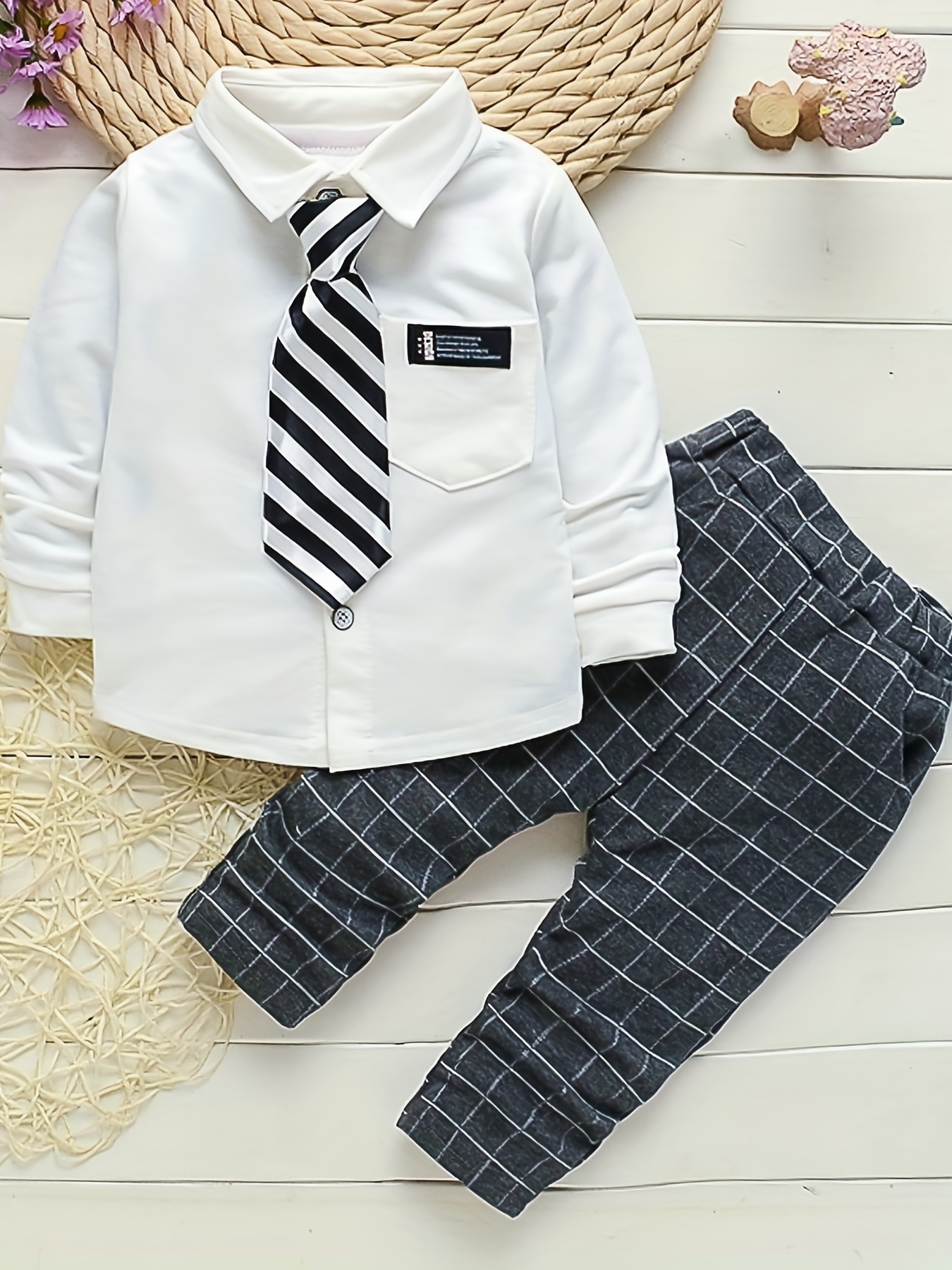 Kids Stylish Lapel Buttons Long Sleeve Trousers Suit - Temu