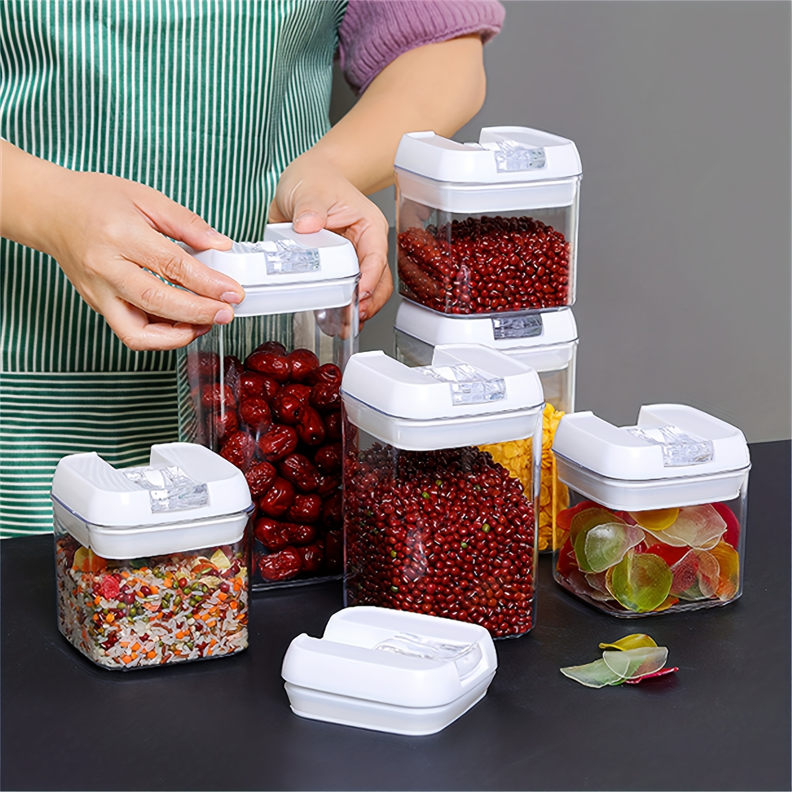 Plastic Food Storage Containers With Lids Labels And Marker, Airtight  Kitchen Canisters For Flour Cereal And Sugar, Kitchen Pantry Fridge  Organizer, Home Kitchen Supplies - Temu