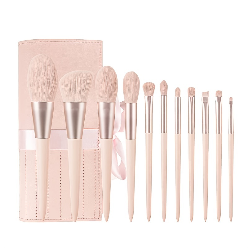 Makeup Brushes Set Wood Handle Soft Nylon Bristles Kabuki Temu New
