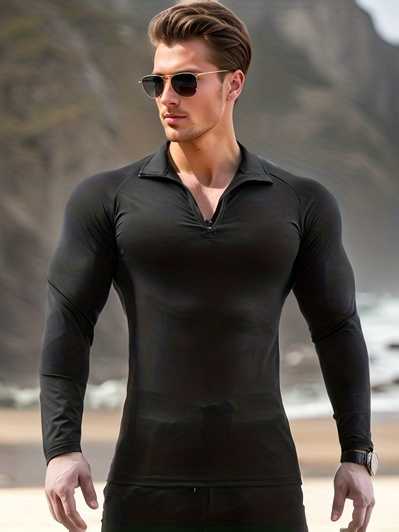 Men's Slimming Long Sleeve Shirt Compression Sweat Fitness - Temu