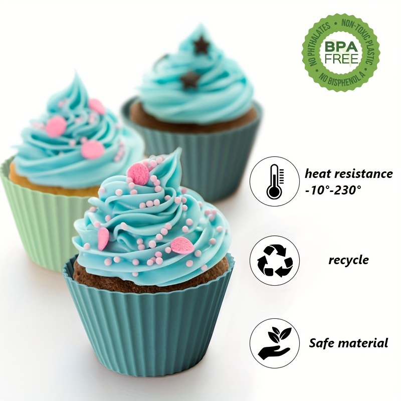 12pcs 2 76 silicone muffin cups in teal green pink reusable food grade high temperature baking liners for cupcakes cakes   oven air fryer use essential kitchen baking supplies versatile baking liners pastel baking liners   liners details 3