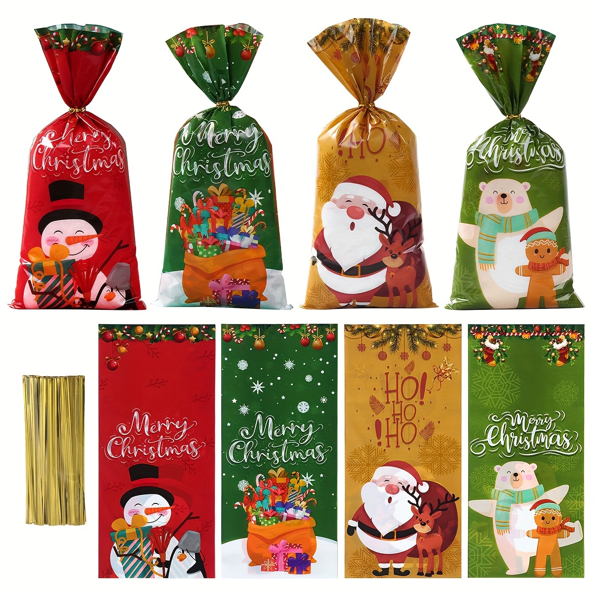 120pcs Christmas Cellophane Treat Bags, Clear Flat Cello Candy Bags with  Santa Claus Elk Pattern,Sweet Party Gift Bags OPP Plastic Bags with 150  Twist