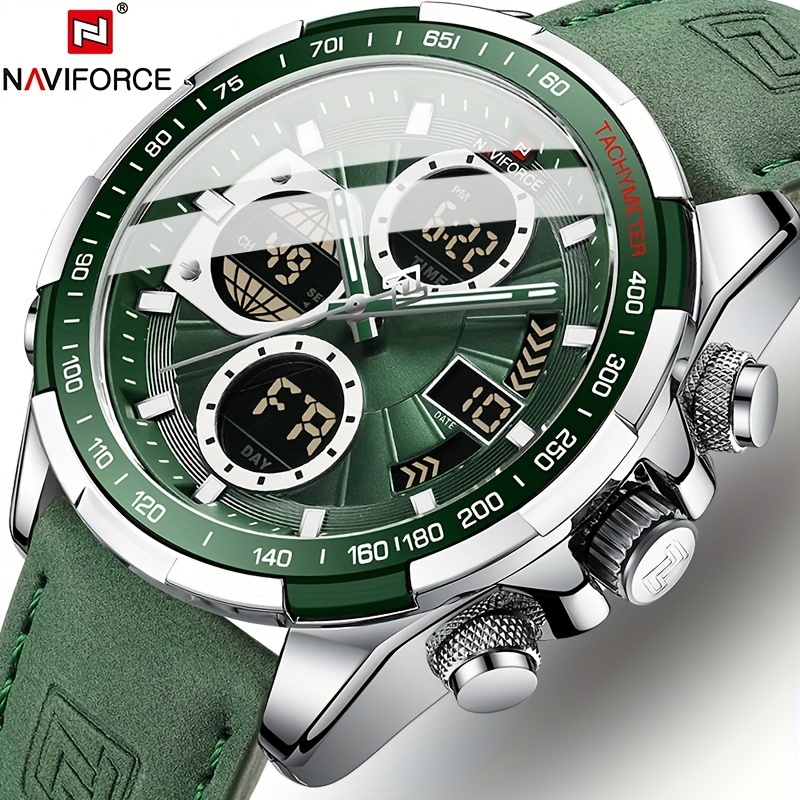 

Naviforce Multifunctional Men's Electronic Watch Luminous Dual-display Fashion Genuine Leather Digital Wrist Watch