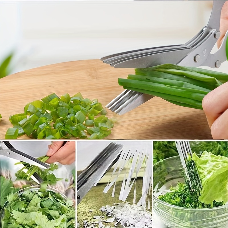 5 Blade Kitchen Salad Scissors, Multi-Blade Herb Scissors Multi-Layers  Kitchen Cutting Scissors, Stainless Steel Vegetable Cutting Tool with Cover  and