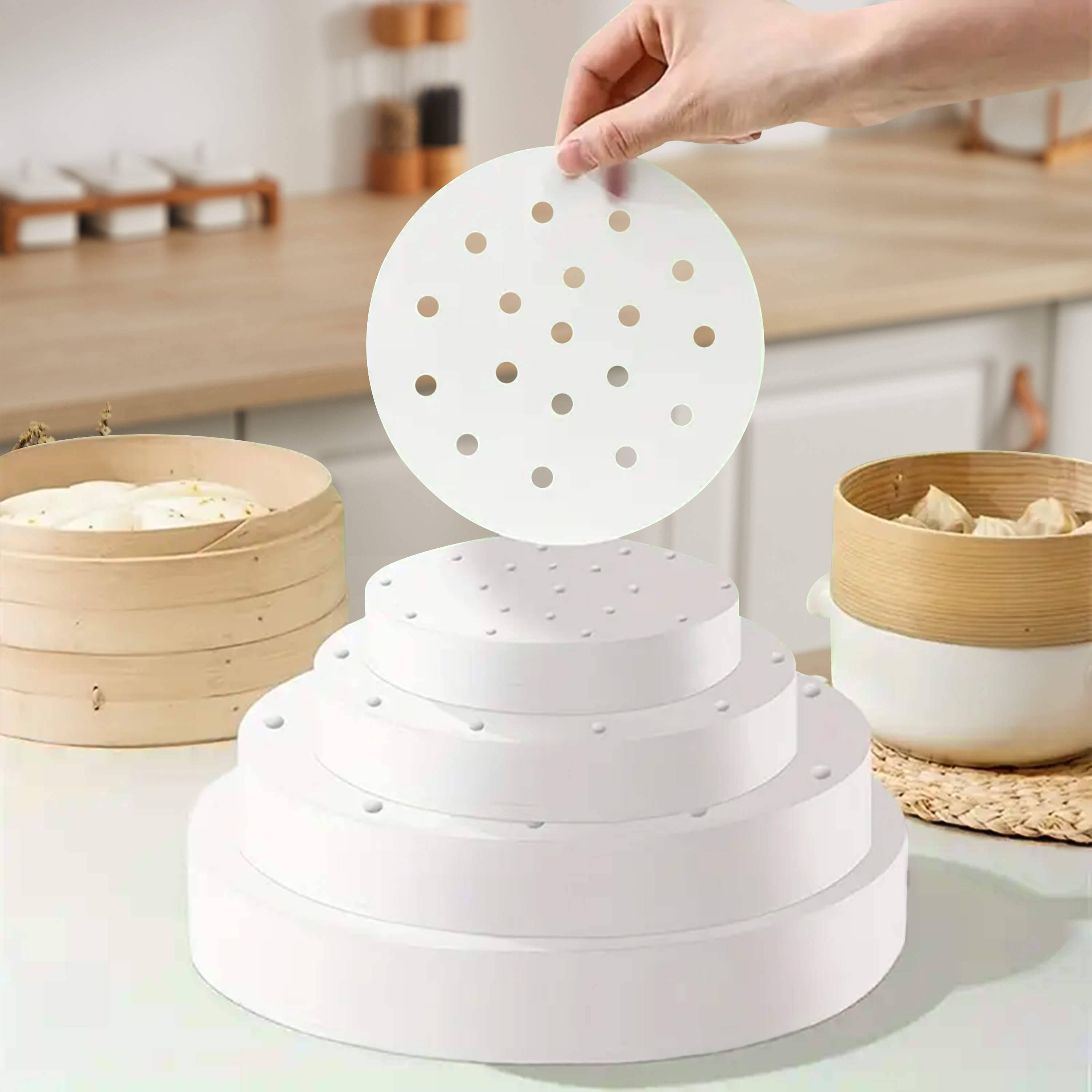  100 Pack Round Air Fryer Liners with Holes for Air Fryer  Basket, Dumpling Paper, 10 Inch Perforated Bamboo Steamer Liner Sheets for  Baking (White): Home & Kitchen