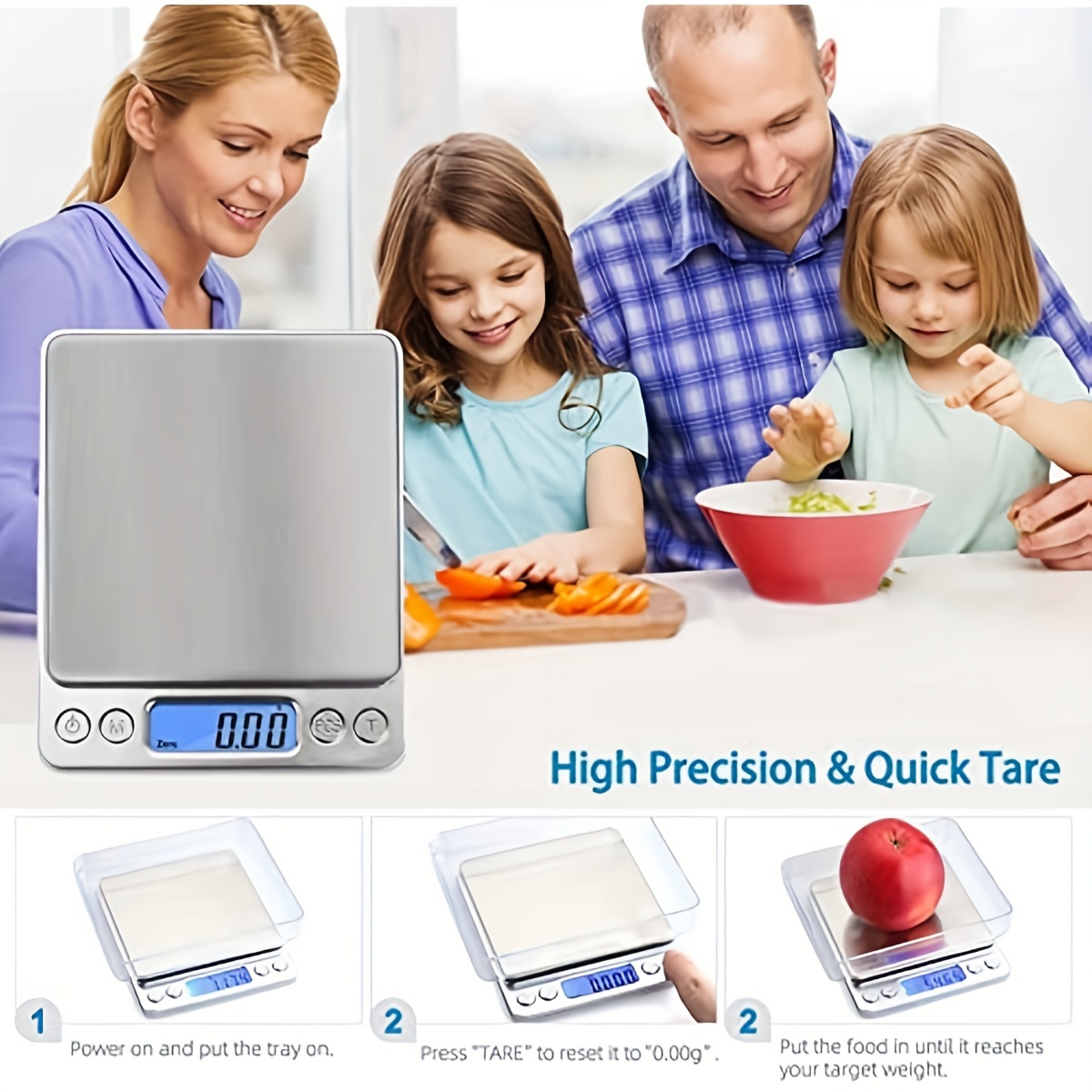 Food Kitchen Scale, Food Scales Digital Weight Grams and Oz, High Precision  Digital Scale, LCD Display, with 2 Trays, Cooking, Tare Function, Baking