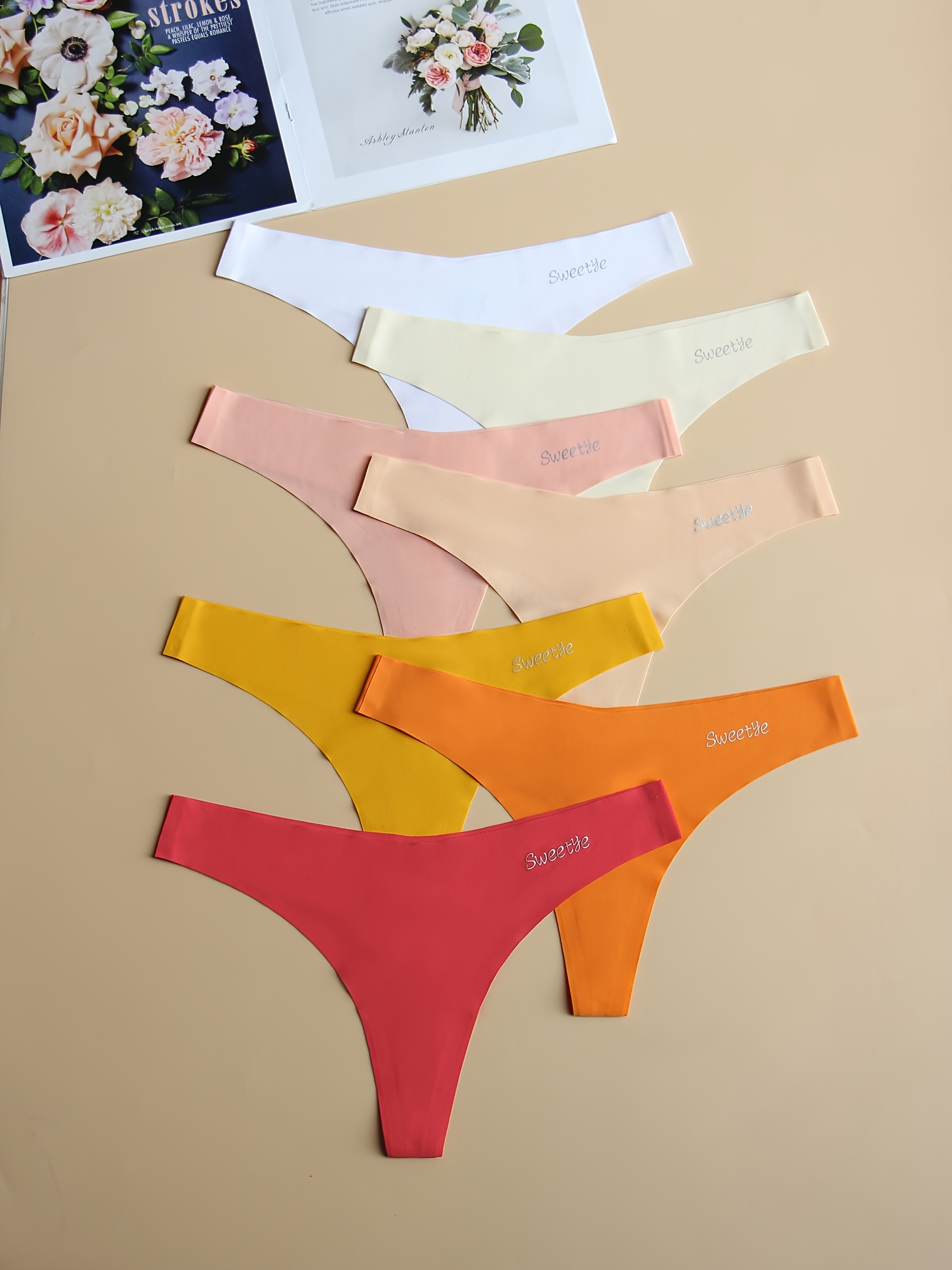 6 Pcs Seamless Sports Thongs, Comfy Low Waist Letter Print Thong Intimates  Panties, Women's Lingerie & Underwear