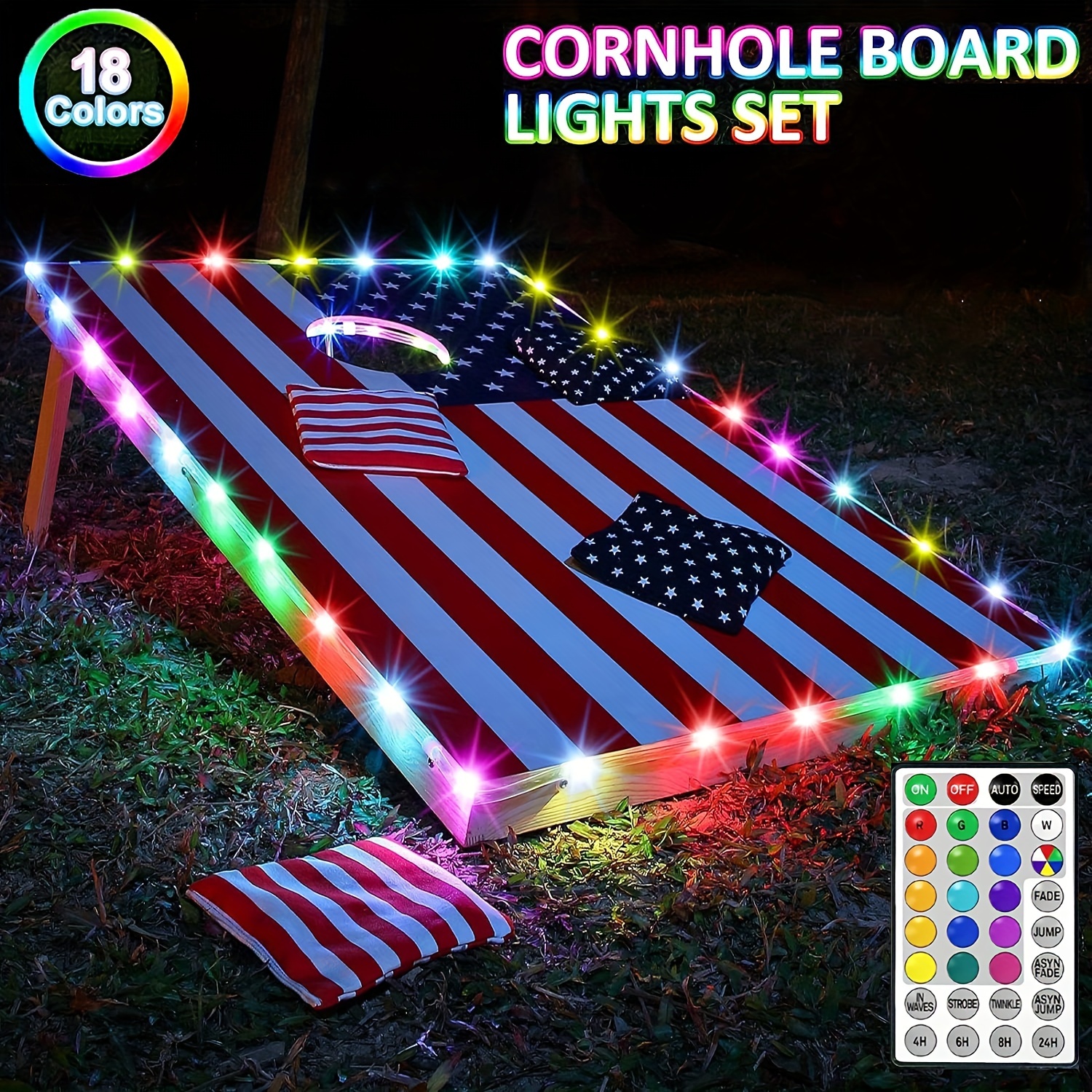 1pcs LED Cornhole Lights, Remote Control Cornhole Board Edge and Ring LED  Lights, 16Color change by yourself, a great addition for playing Bean Bag  Toss Cornhole game at the family backyard at