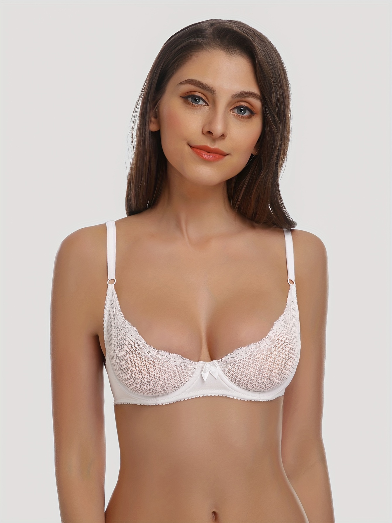 Floral Lace Padless Bras See Through Deep V Bow - Temu Canada