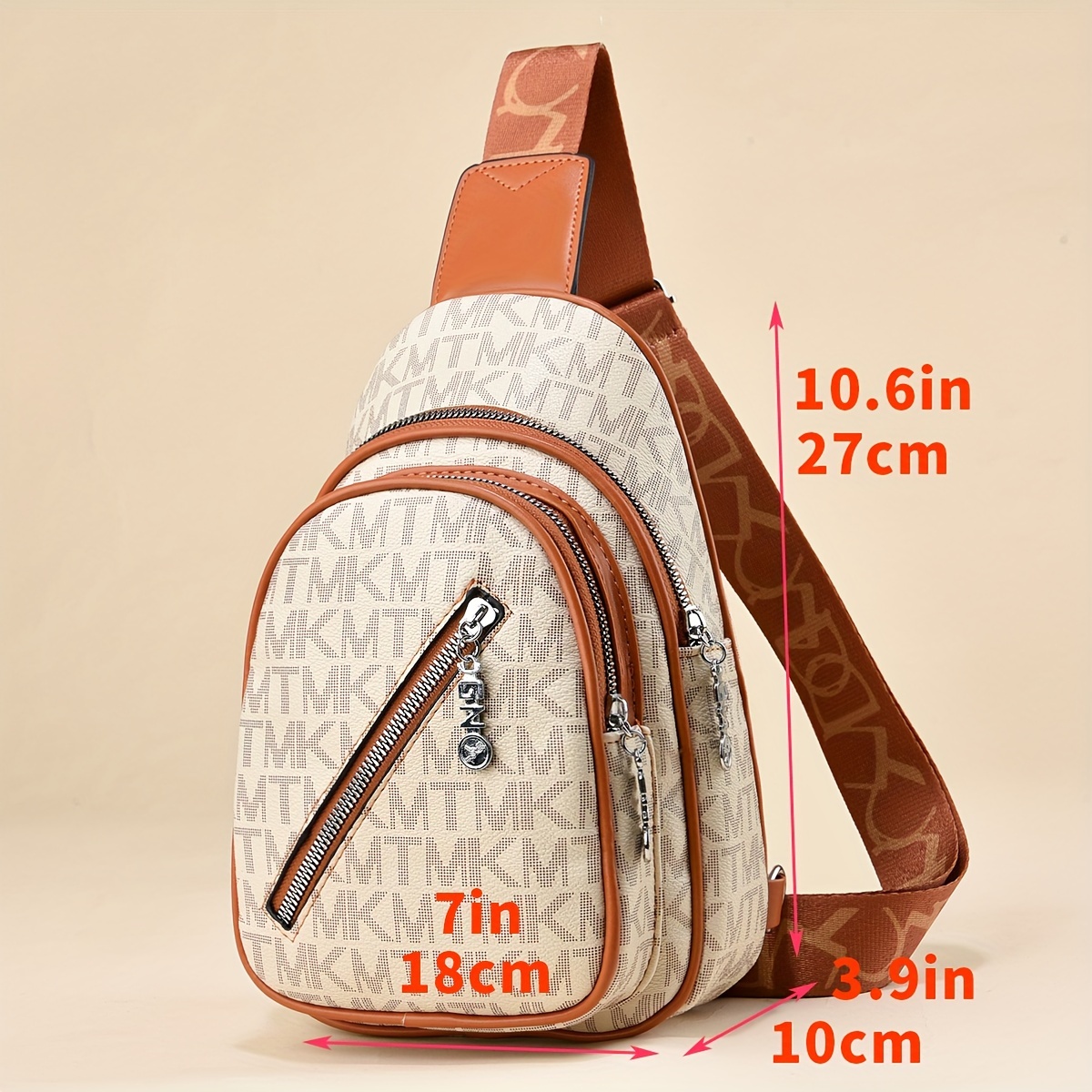 Letter Printed Sling Bag Trendy Double Zipper Chest Bag Casual