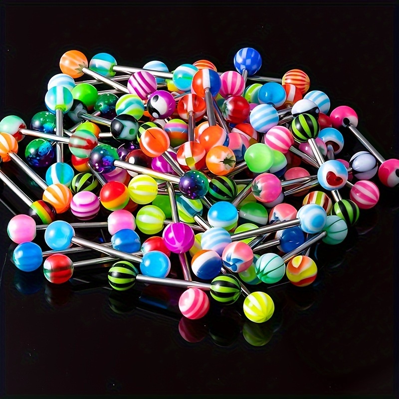 

40/100pcs Women Fashion Tongue Rings, Stainless Steel Barbells Shaped Piercing Jewelry