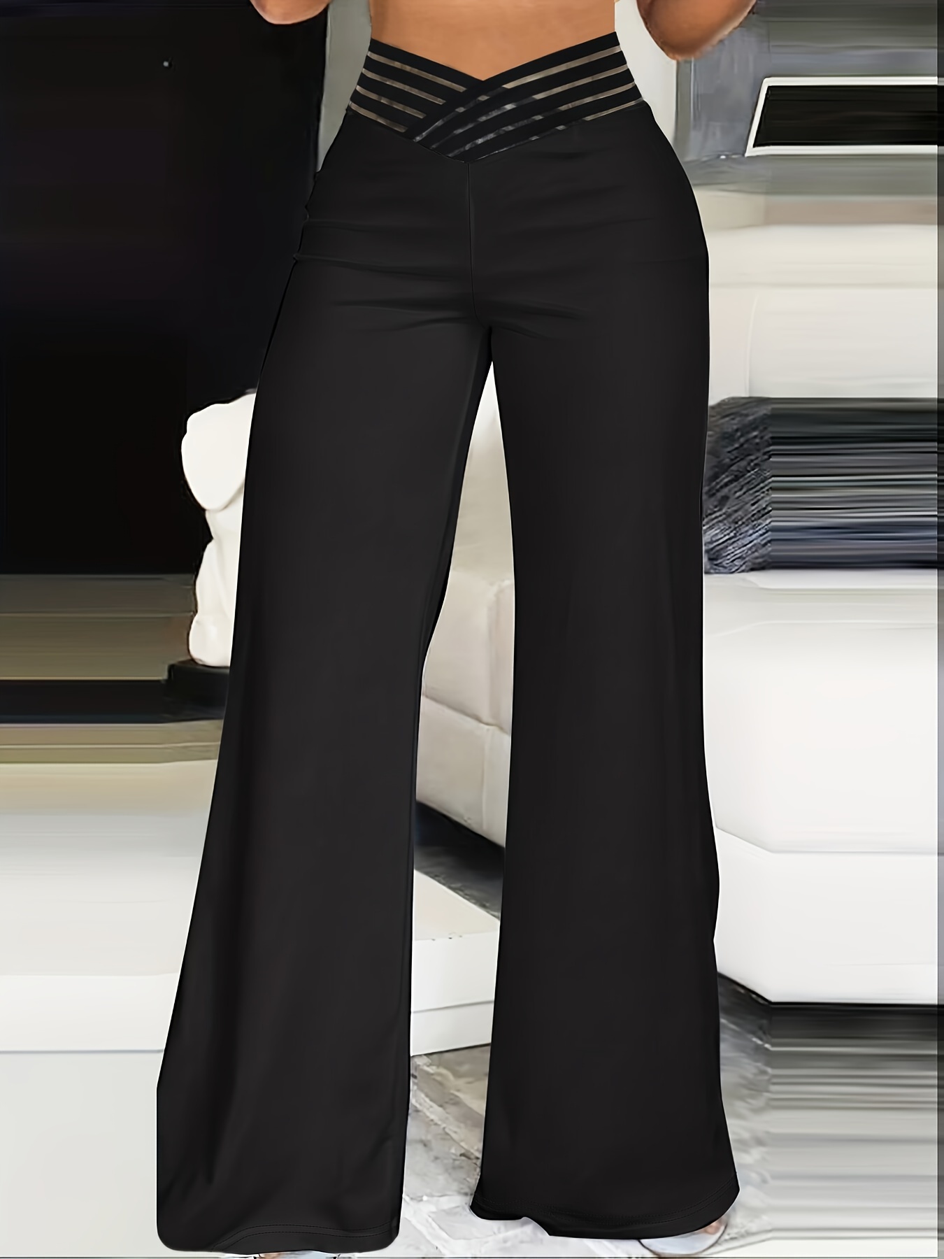 Solid High Waist Skinny Pants Elegant Split Work Office - Temu