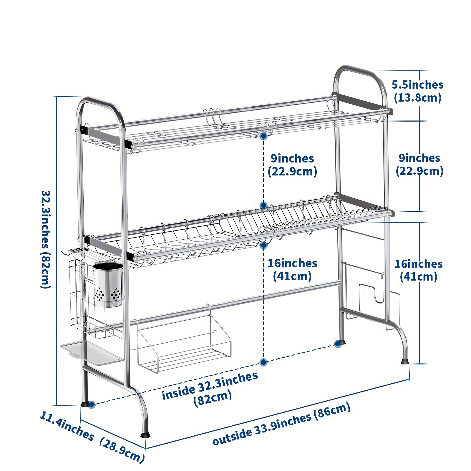 2-Tier Stainless Steel Kitchen Shelf Dish Drying Rack Storage