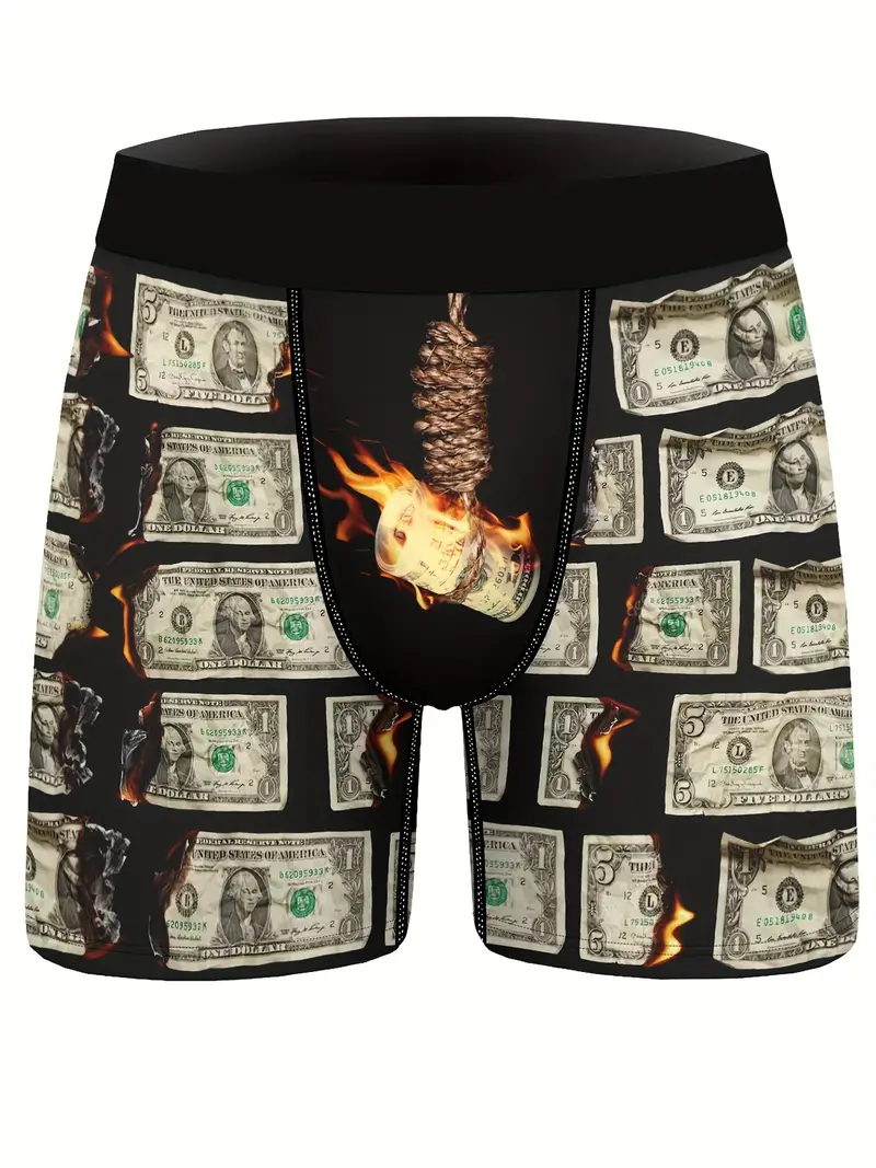 Men's Fire Money Print Boxer Briefs Breathable Comfortable Stretch Underwear