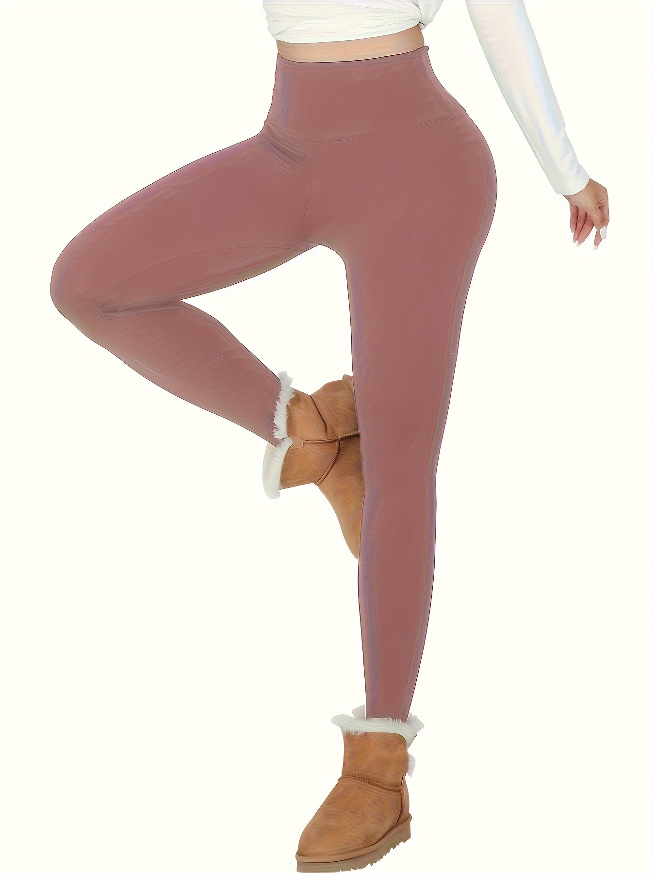 Femme Thermique Polaire Doublé Leggings Mi Taille Ventre Plat Chaud Yoga  Pants