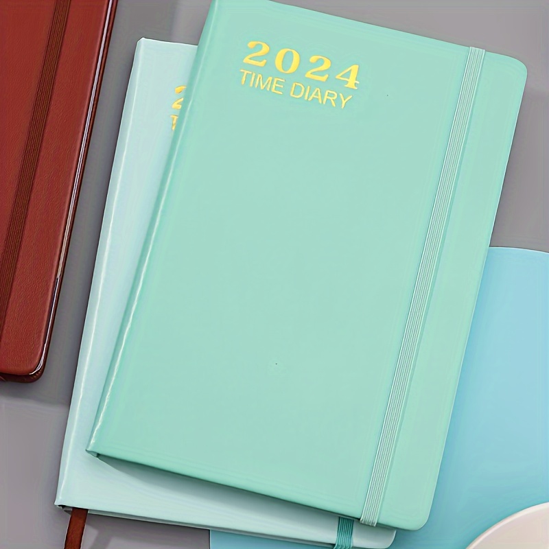 2024 A5 English Calendar Faux Leather Monthly Index Notebook - Temu