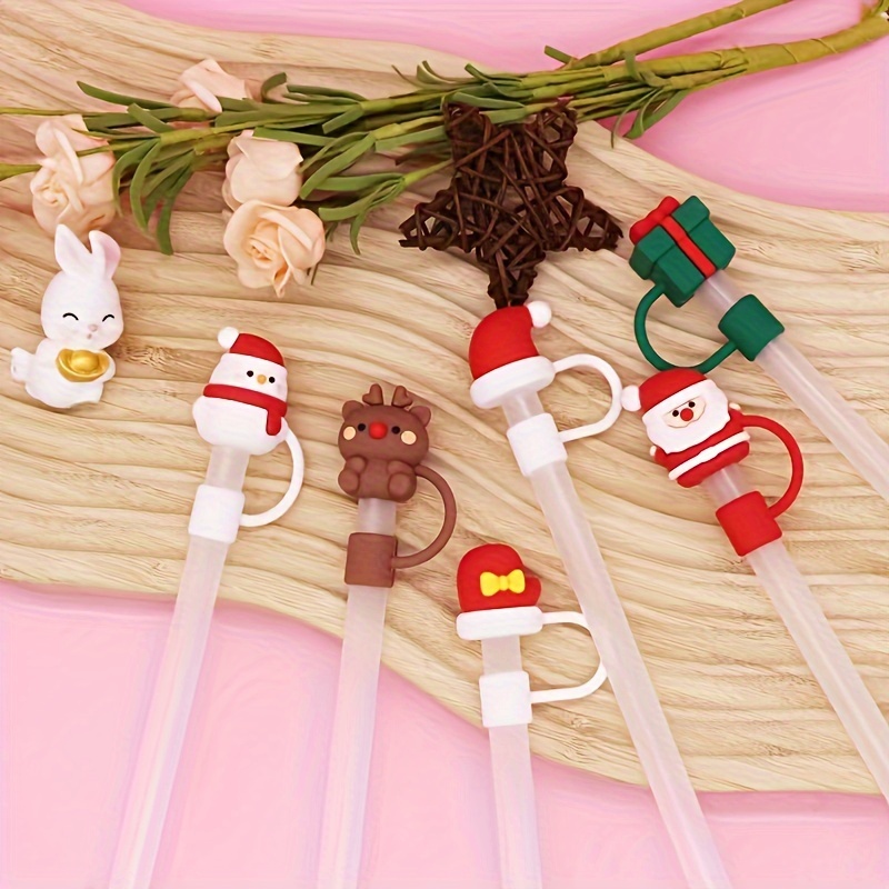 1-12PC Christmas Limited Straw Cover Reusable 8mm & 10mm Silicone