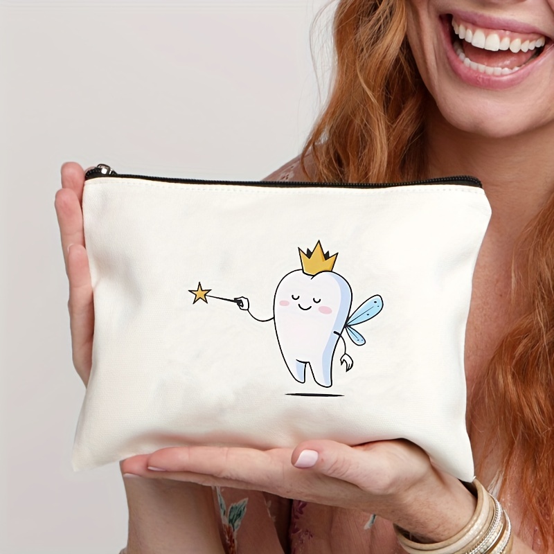 Tooth Cartoon Bag Women's Kawaii Cosmetic Make Up Pouches Pencil Case Chidren Travel Canvas Toiletry Bags Golf Pouch