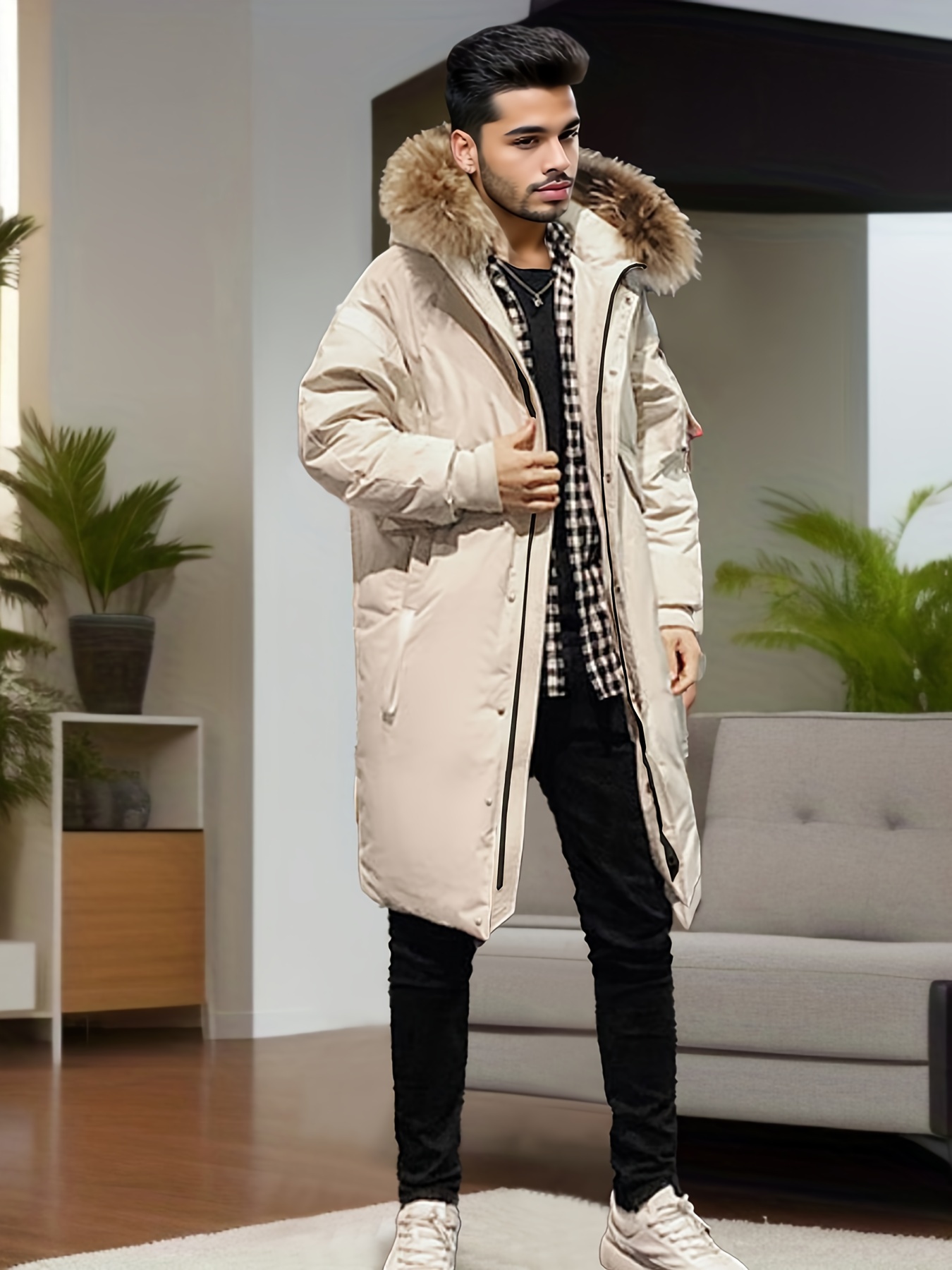 Men's Casual Loose Fit Feather Padded Jacket Chic Hooded - Temu