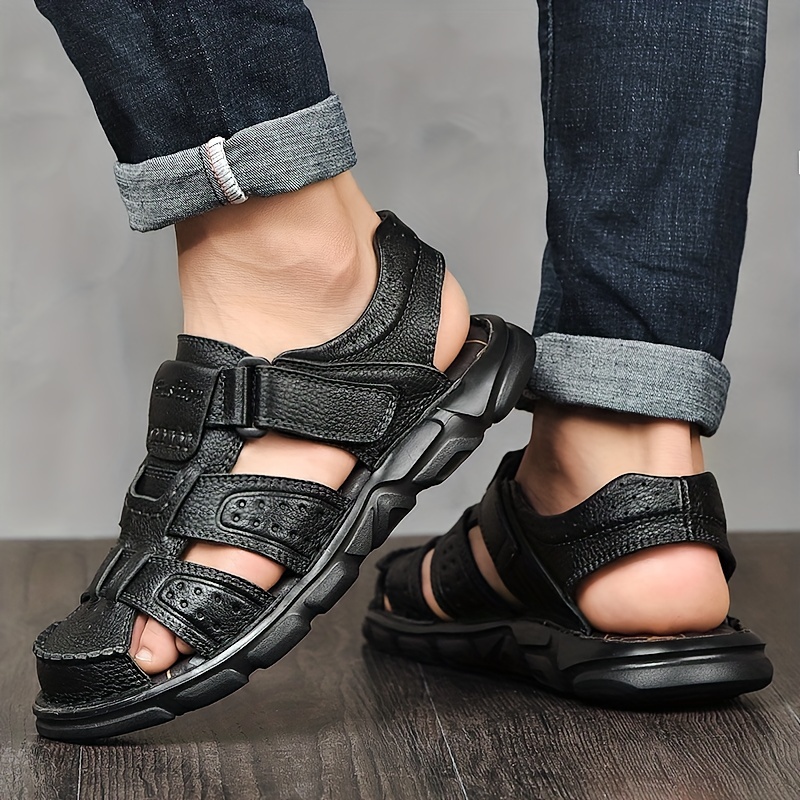 Mens Hook And Loop Non Slip Sandals Wear Resistant Comfy Beach Shoes Summer  - Men's Shoes - Temu Canada