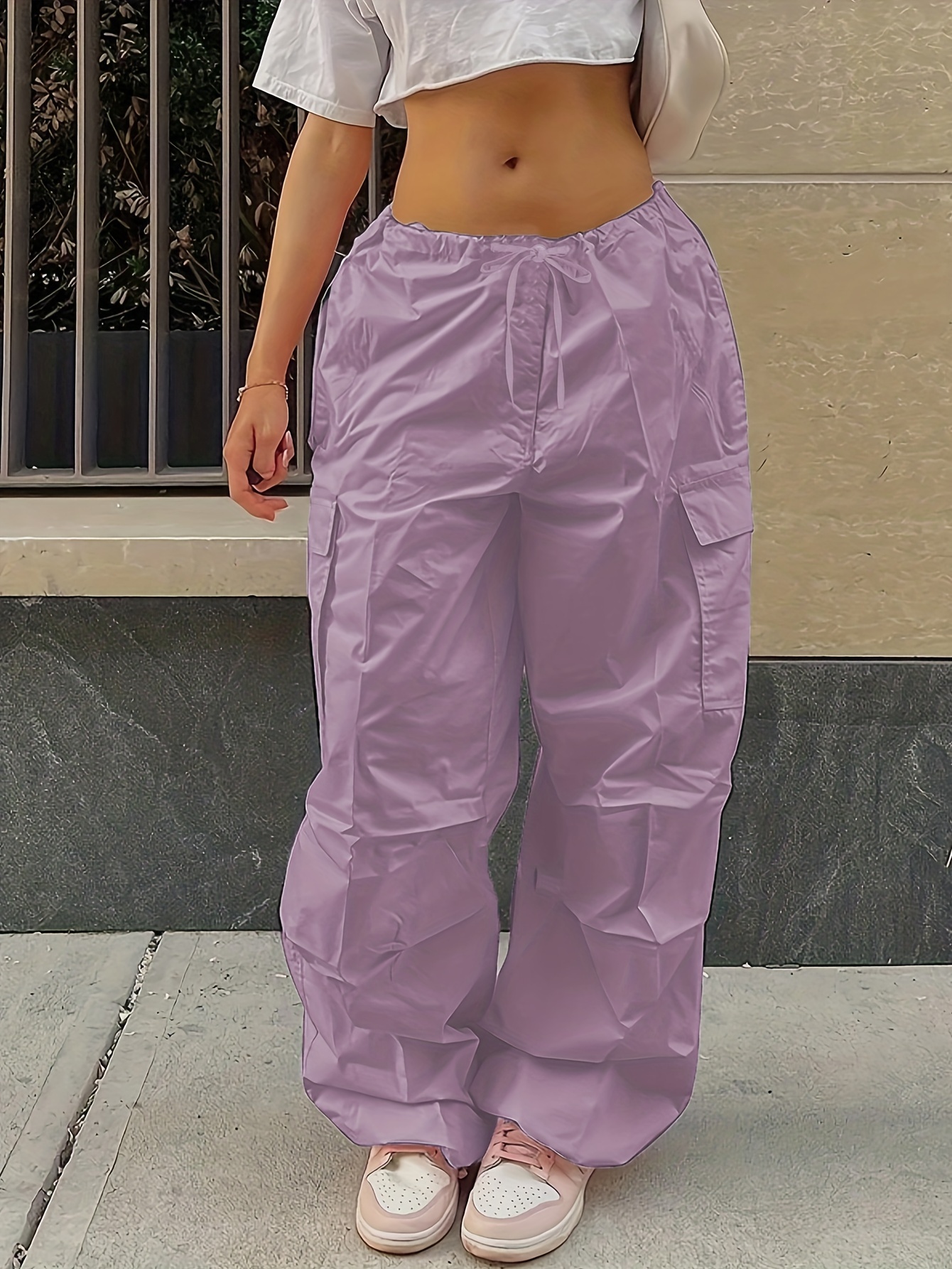 49.00]Zip Star Pockets Purple Cargo Pants Drawstring Cuffs  Purple cargo  pants, Drawstring pants, Really cute outfits