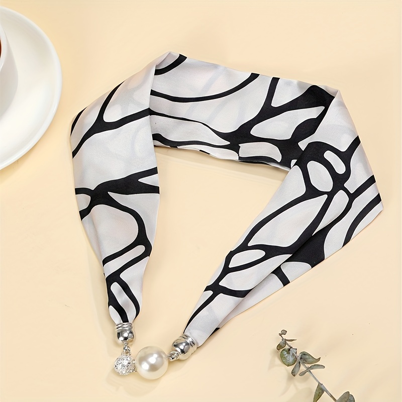 Silk Scarf Magnetic Buckle Classic Print Neckerchief Necklace