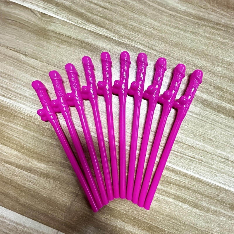 Bachelorette Party Pink and Purple Pecker Straws - 10 Straws