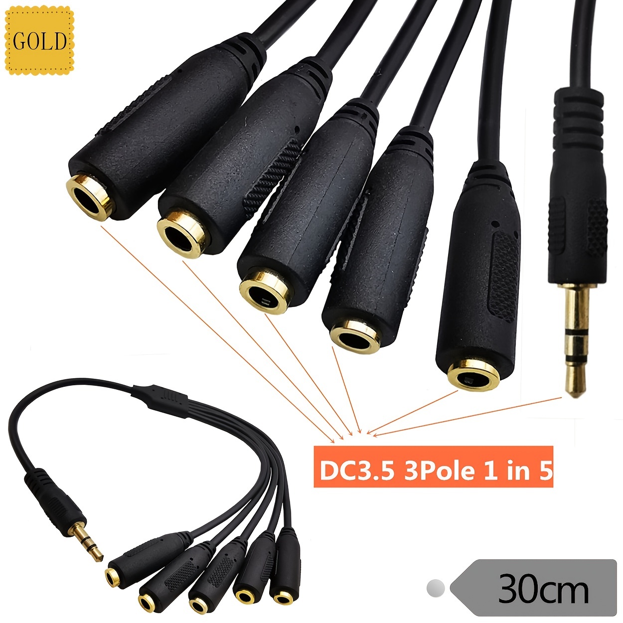 Headset Splitter 5 Way 1 Male To 5 Female Trs Stereo Jack Temu