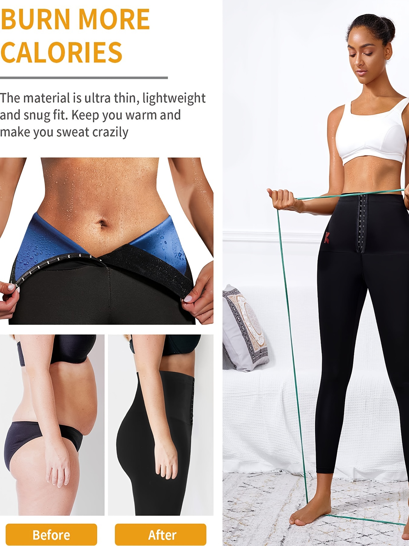 Tummy Control Leggings for Women Body Trainer Weight Loss Sauna Pants with  Hooks Training High Waisted Exercise, Silver, X-Large : :  Clothing, Shoes & Accessories