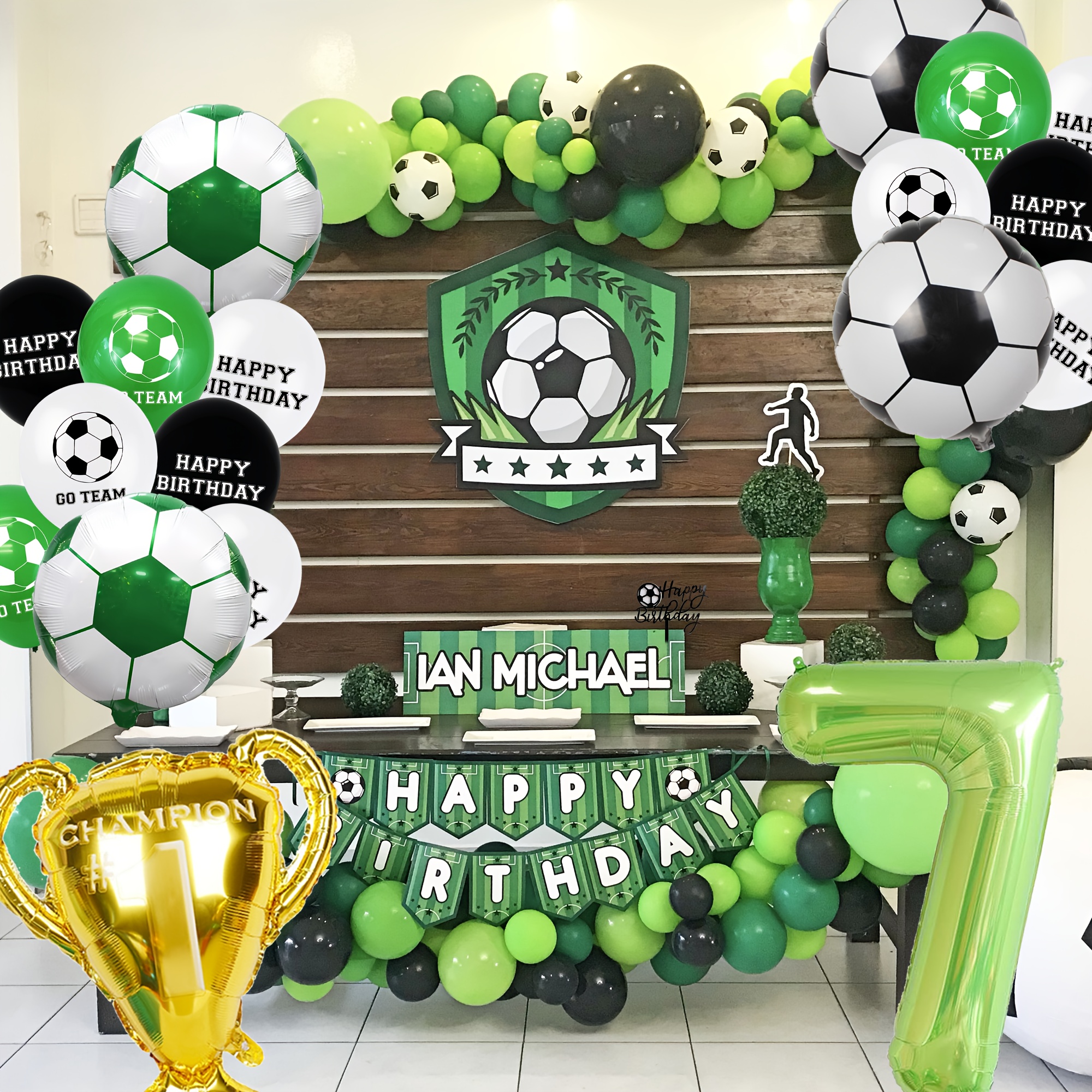 Deco Anniversaire Foot , RosyFate Decoration Anniversaire Thème Football,  Kit de Décoration de Football de Fête, avec Ballon Guirlande Gâteau Toppers