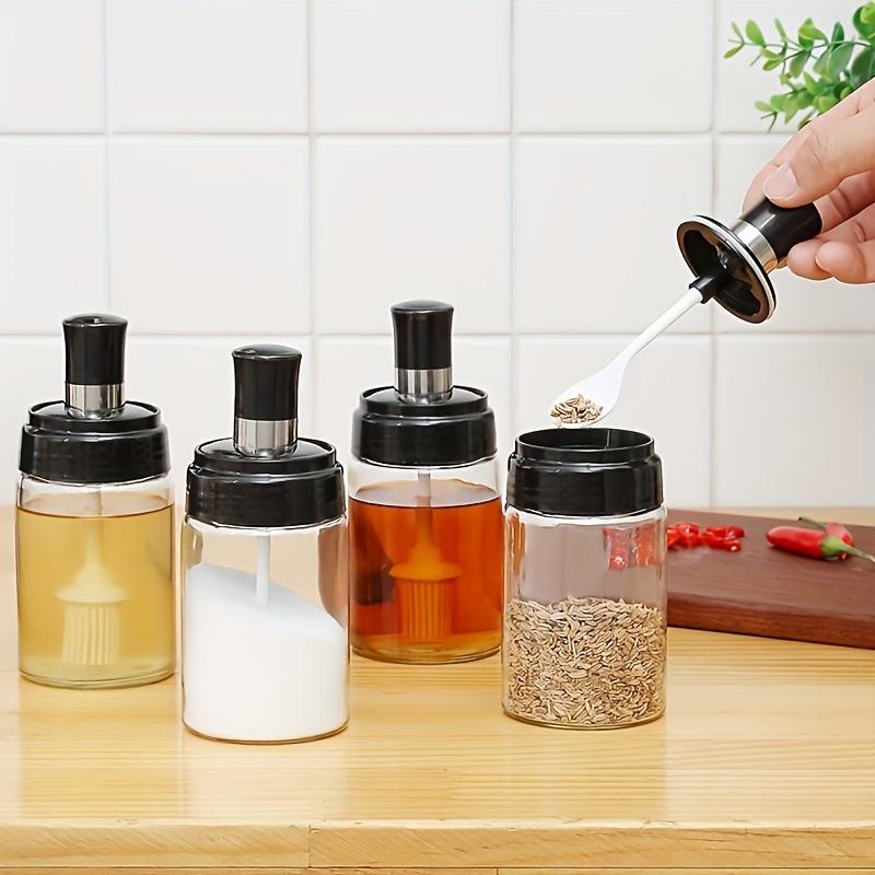 Kitchen Seasoning Containers Glass Spice Jars Container Transparent Sealed Storage Seasoning Box Lid with Spoon Kitchen Bottles