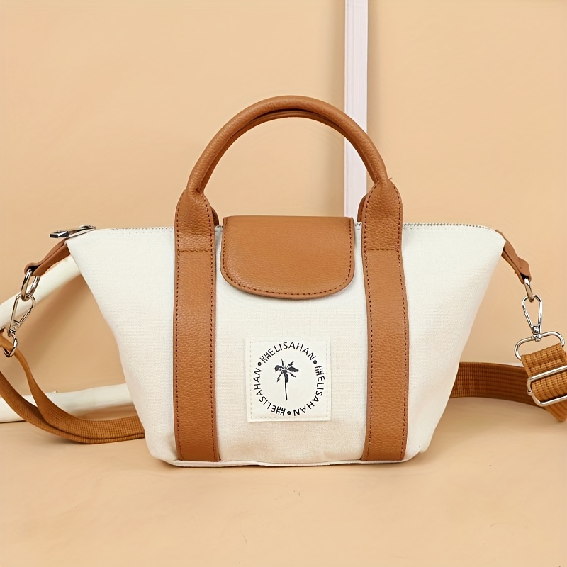 Mini Canvas Tote Bag Women Color Contrast Crossbody Bag - Temu