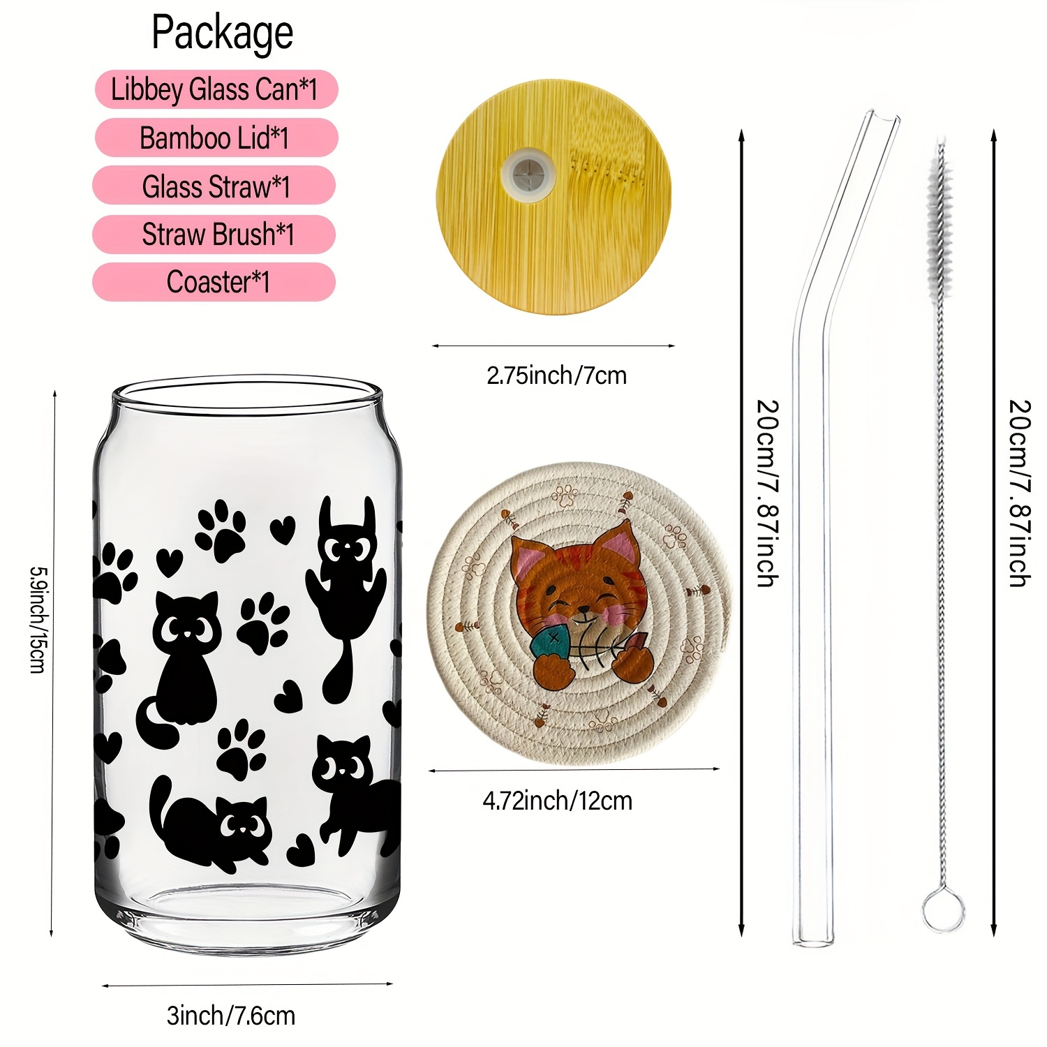 Cat Mom Glass Tumbler with Bamboo Lid & Straw