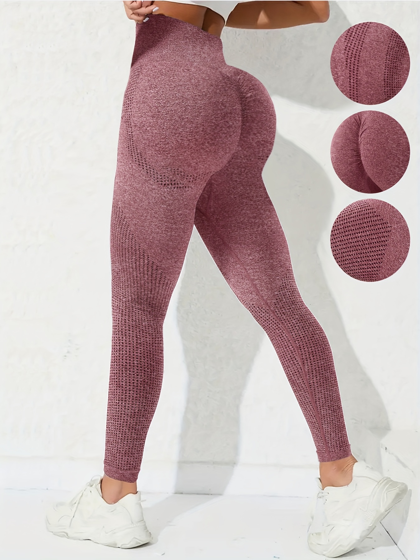 High Waist Shimmer Dot Bubble Butt Pink Gym Leggings For Women