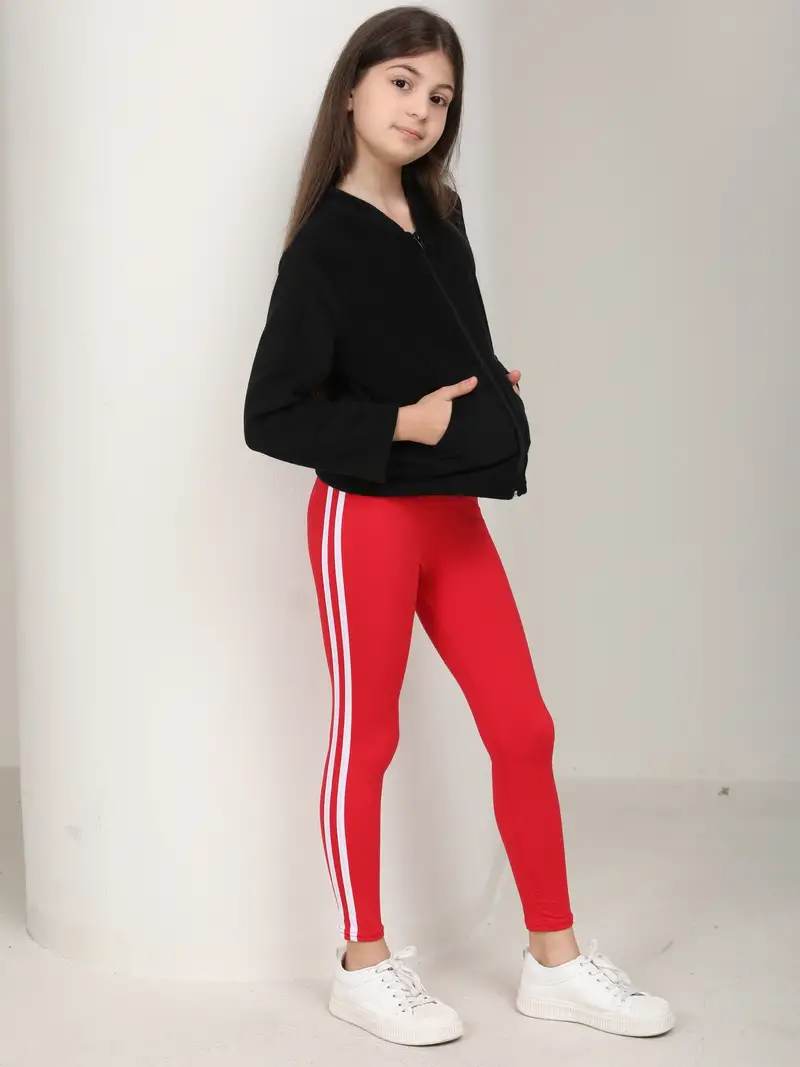 Comfy Stretchy Stripped Side Leggings Casual Pants Girls - Temu Canada