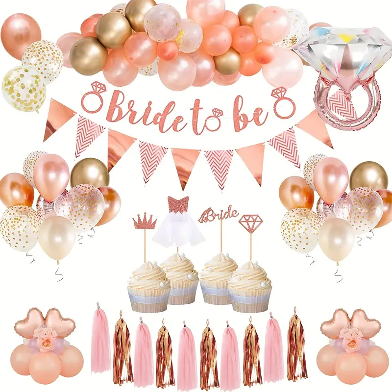 Bachelorette Party Decoration Kit, Rose Golden Accessories Supplies, Bride  To Be Banner, Rhinestone Ring Balloon, Confetti Latex Balloon, Tassels  Garland, Bridal Shower, Hen Party Decorations, Home Decor, Room Decor,  Scene Decor, Party