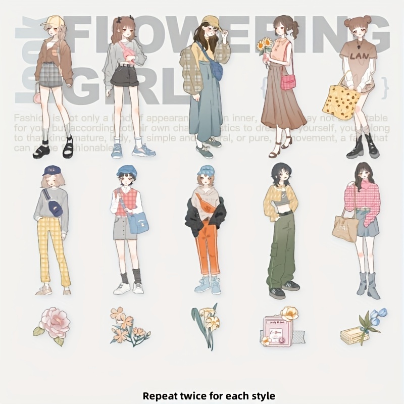 Sticker Pack Flower Girl Series Hand Account Material - Temu